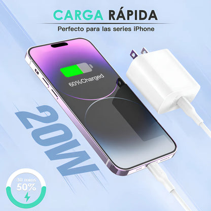 Cargador Iphone 20W Carga rápida Adaptador + Cable